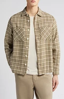 Wax London Whiting Mercer Check Button-Up Overshirt Khaki at Nordstrom,