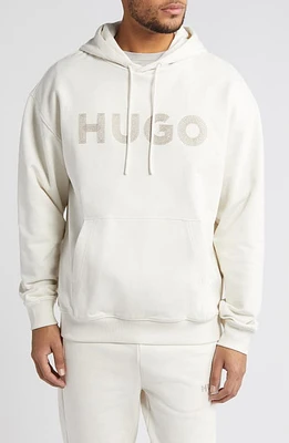 HUGO Drochood Embroidered Cotton French Terry Hoodie in Open White at Nordstrom, Size Small