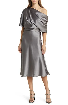 Amsale One-Shoulder Fluid Satin Cocktail Midi Dress at Nordstrom,