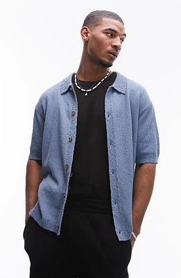 Topman Textured Short Sleeve Cardigan Light Blue at Nordstrom,