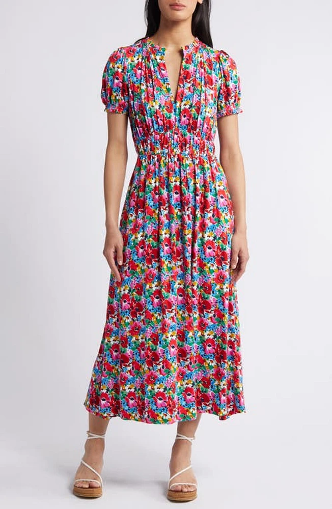 Boden Floral Ruched Jersey Midi Dress Multi Wild Poppy at Nordstrom,