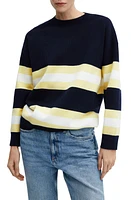 MANGO Wide Stripe Pullover Sweater Dark Navy at Nordstrom,