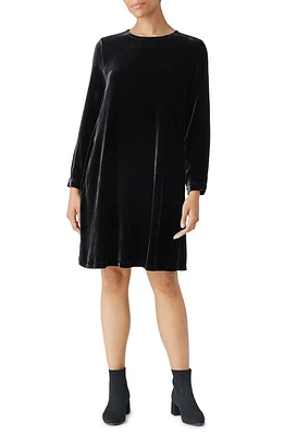 Eileen Fisher Long Sleeve Velvet Shift Dress in Black at Nordstrom, Size Medium P