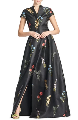 Sachin & Babi Marta Floral Mikado Ballgown in Noir Bouquet at Nordstrom, Size 0