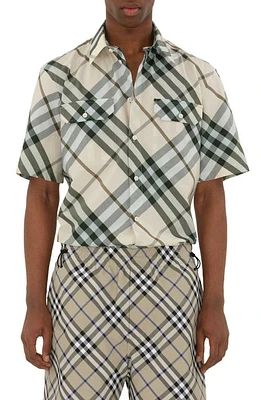 burberry Check Short Sleeve Cotton Button-Up Shirt Alabaster Ip at Nordstrom,