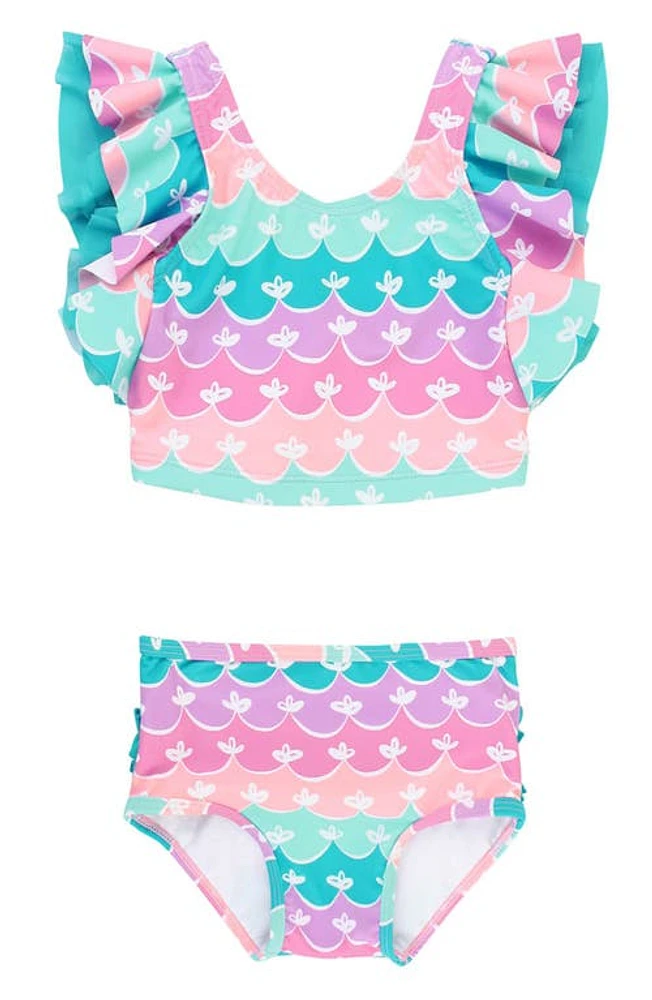 RuffleButts Kids' Mermaid Butterfly Tankini Blue at Nordstrom,