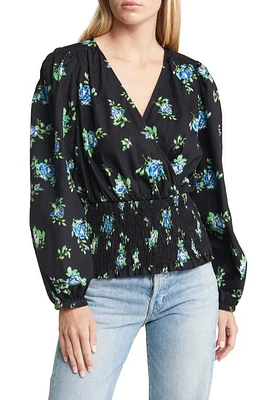 VERO MODA Bella Sanna Floral Print Cotton Blouse Black Aop at Nordstrom, Regular