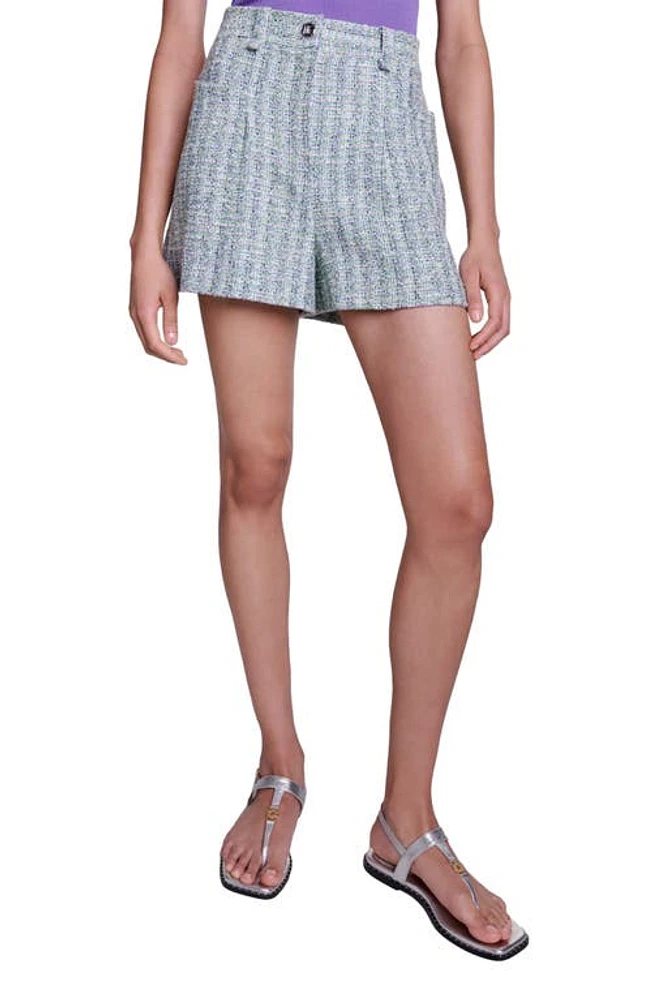 maje Elia Metallic Tweed Shorts Blue Multi at Nordstrom,