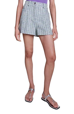 maje Elia Metallic Tweed Shorts Blue Multi at Nordstrom,