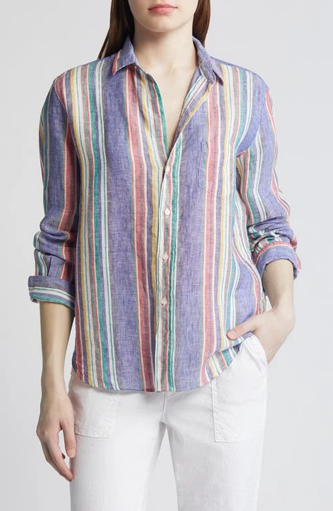 Frank & Eileen Stripe Relaxed Linen Button-Up Shirt Purple Multi Color at Nordstrom,