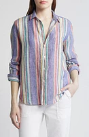 Frank & Eileen Stripe Relaxed Linen Button-Up Shirt Purple Multi Color at Nordstrom,