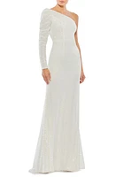 Mac Duggal One-Shoulder Long Sleeve Sequin Trumpet Gown White at Nordstrom,