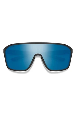 Smith Boomtown 135mm ChromaPop Polarized Shield Sunglasses in Matte Black /Blue Mirror at Nordstrom