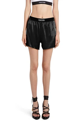 TOM FORD Stretch Silk Satin Pajama Shorts in Black at Nordstrom, Size Large