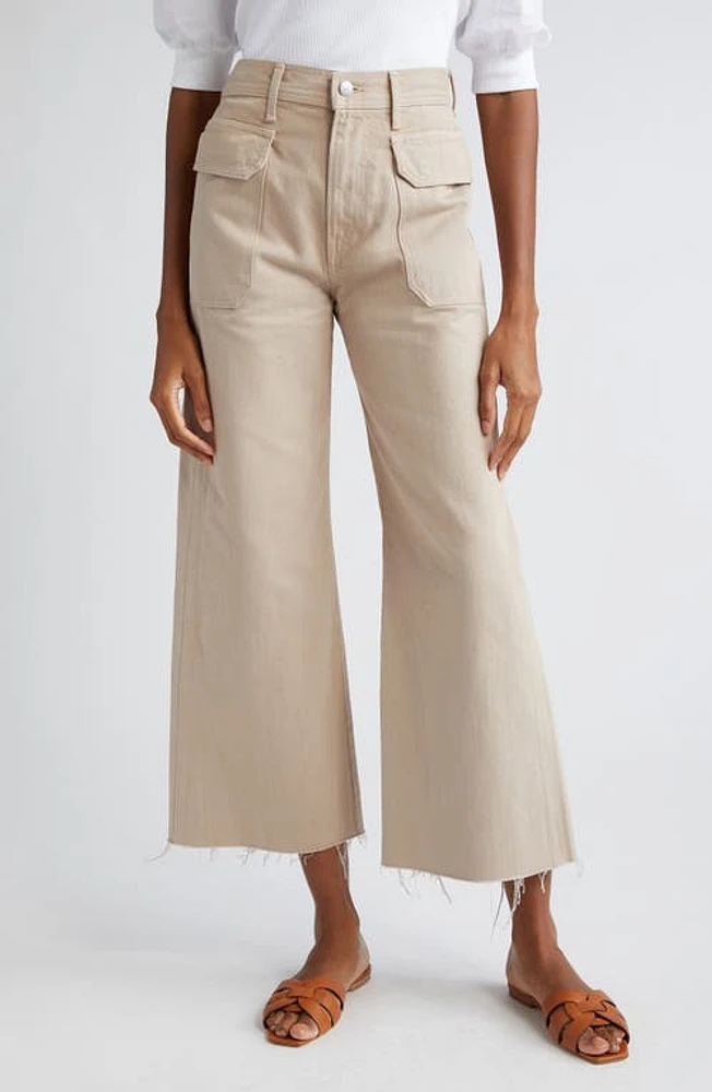 Veronica Beard Taylor Raw Hem High Waist Crop Wide Leg Cargo Jeans Stone Khaki at Nordstrom,