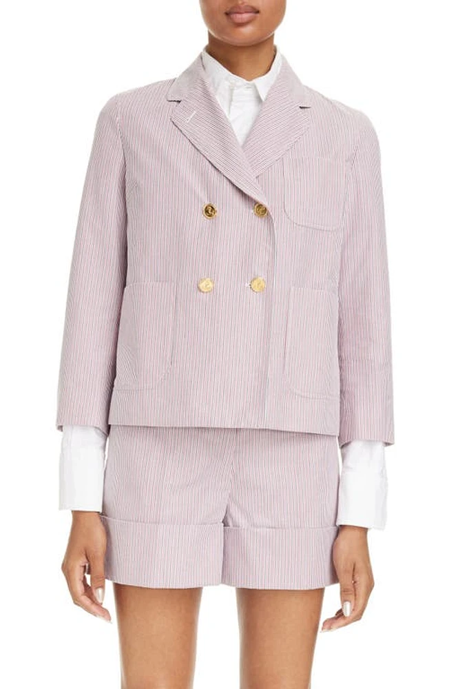 Thom Browne Unconstructed Fit Stripe Crop Double Breasted Blazer Pink/White at Nordstrom, Us