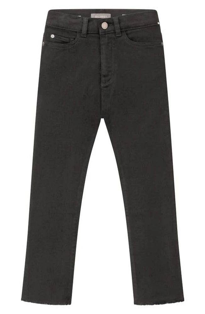 DL1961 Kids' Raw Hem Straight Leg Jeans Black Peached at