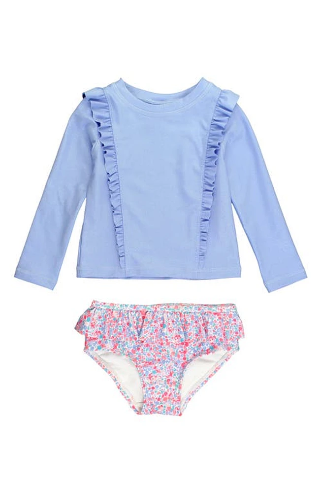 RuffleButts KIds Shimmer Ruffled Two-Piece Rashguard Swimsuit Periwinkle at Nordstrom,