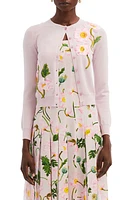 Oscar de la Renta Embroidered Poppy Crop Virgin Wool Cardigan Pink/Soft Pink at Nordstrom,