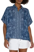 Liverpool Los Angeles Floral Print Camp Shirt Indigo at Nordstrom, P