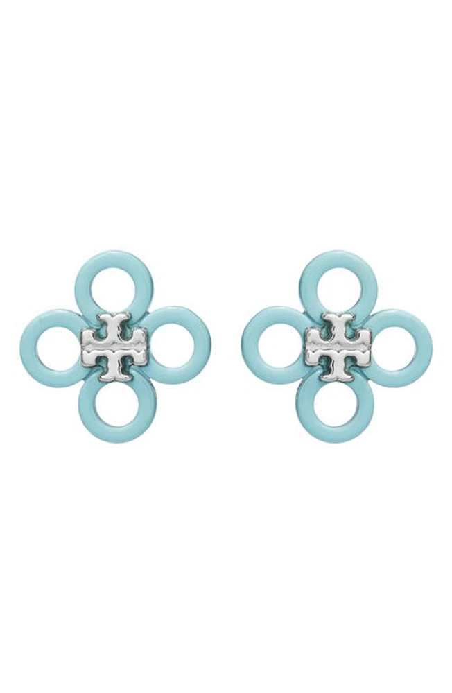 Tory Burch Small Kira Enamel Clover Stud Earrings in Tory Silver /Blue at Nordstrom