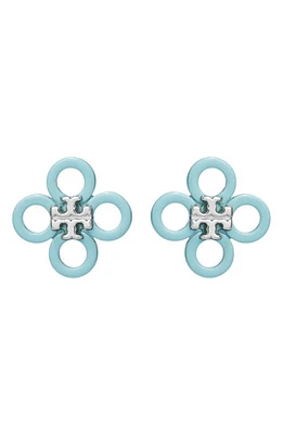 Tory Burch Small Kira Enamel Clover Stud Earrings in Tory Silver /Blue at Nordstrom