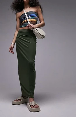 Topshop Lace Trim Mesh Maxi Skirt Khaki at Nordstrom, Us