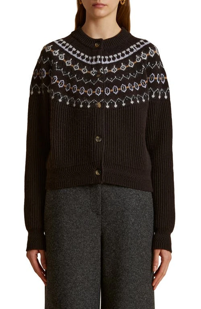 Khaite Michaela Fair Isle Cashmere Blend Cardigan Truffle Multi at Nordstrom,