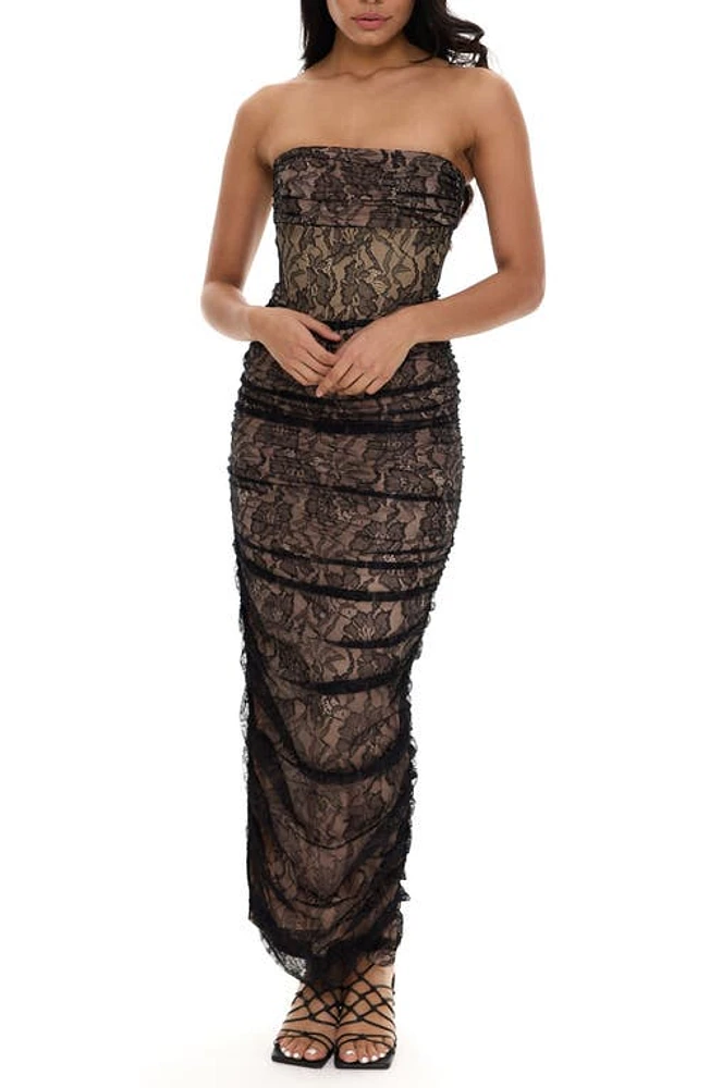 Rare London Ruched Lace Strapless Corset Gown in Black at Nordstrom, Size X-Small