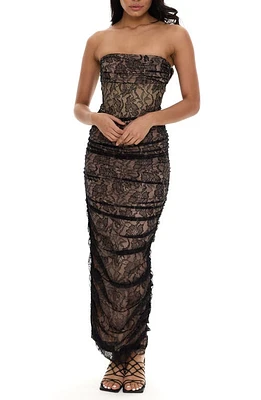 Rare London Ruched Lace Strapless Corset Gown in Black at Nordstrom, Size X-Small