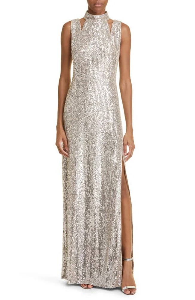 Akris Cutout Shoulder Sequin Jersey Gown in Greige at Nordstrom, Size 8