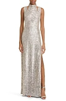 Akris Cutout Shoulder Sequin Jersey Gown in Greige at Nordstrom, Size 8