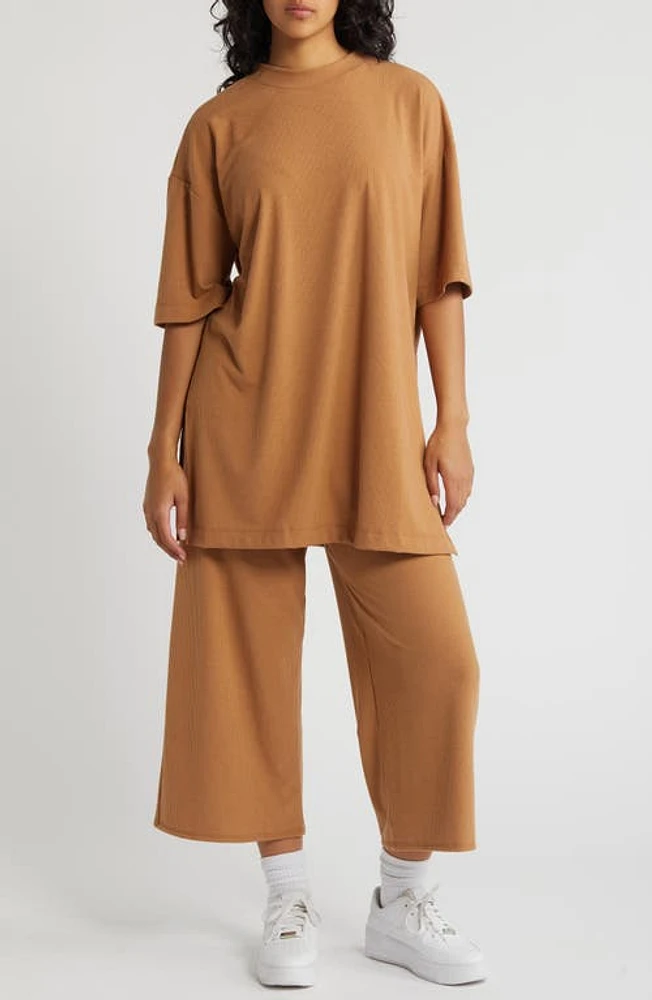 Dressed Lala Lex Rib Oversize T-Shirt & High Waist Crop Pants Suntan at Nordstrom,