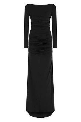 Nocturne Open Back Long Sleeve Maxi Dress in Black at Nordstrom