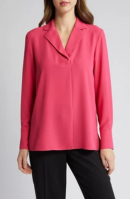 Anne Klein Lapel Collar Long Sleeve Shirt in Rich Camellia at Nordstrom, Size Small