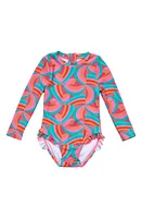 Snapper Rock Geo Melon Long Sleeve Rashguard Swimsuit in Red at Nordstrom, Size 24-36M