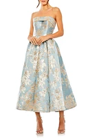 Mac Duggal Strapless Brocade Midi Cocktail Dress Blue Multi at Nordstrom,