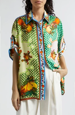 ALEMAIS Lemonis Silk Twill Button-Up Shirt Green Multi at Nordstrom,