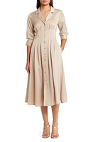 ZOE AND CLAIRE Pleat Midi Shirtdress Taupe at Nordstrom,