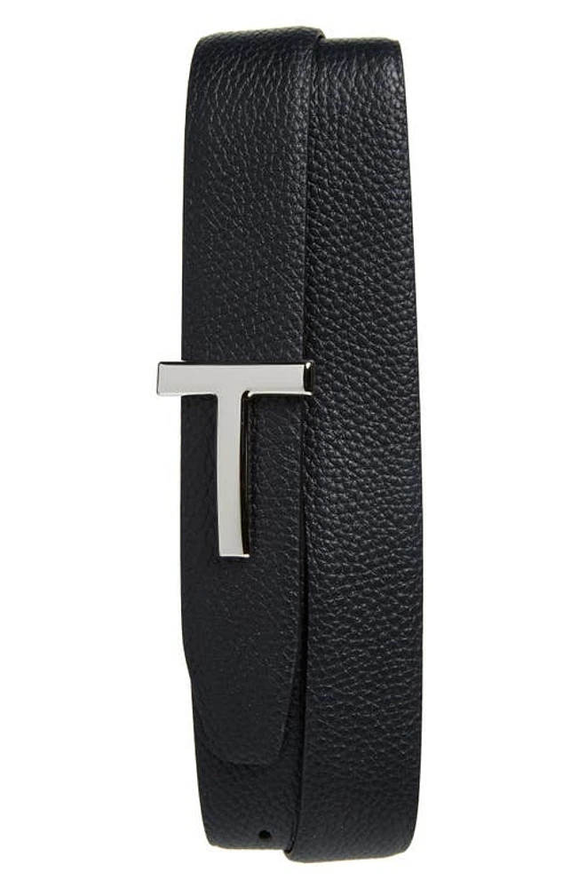 TOM FORD T Icon Reversible Grained Leather Belt Dark Navy/Black at Nordstrom, Eu