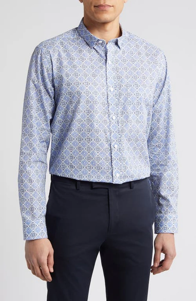 Johnston & Murphy Mosaic Print Cotton Button-Up Shirt Blue at Nordstrom, R