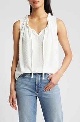 Loveappella Tie Neck Swiss Dot Sleeveless Knit Top at Nordstrom,