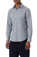 Bugatchi Julian Shaped Fit Heather Stretch Cotton Button-Up Shirt Dusty-Blue at Nordstrom,