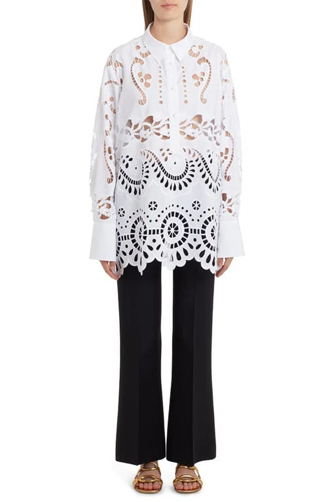 Valentino Garavani Broderie Anglaise Cotton Poplin Tunic in 0Bo-Bianco at Nordstrom, Size 8 Us