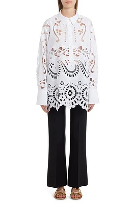 Valentino Garavani Broderie Anglaise Cotton Poplin Tunic in 0Bo-Bianco at Nordstrom, Size 8 Us