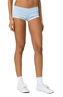 EDIKTED Follow Ur Heart Lace Trim Micro Shorts Light-Blue at Nordstrom,