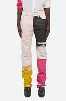 Helmut Lang Colorblock Distressed Silk Chiffon Panel Straight Leg Jeans Cream Multi at Nordstrom,