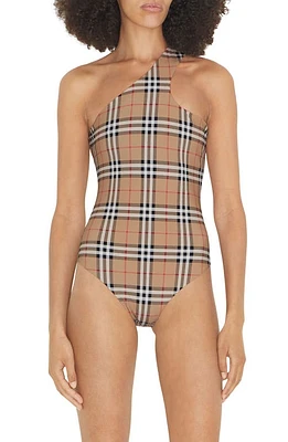 burberry Candace Check One-Shoulder One-Piece Swimsuit in Archive Beige Ip Chk at Nordstrom, Size Xx-Small