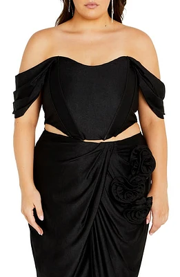 City Chic Fleur Off the Shoulder Crop Top Black at