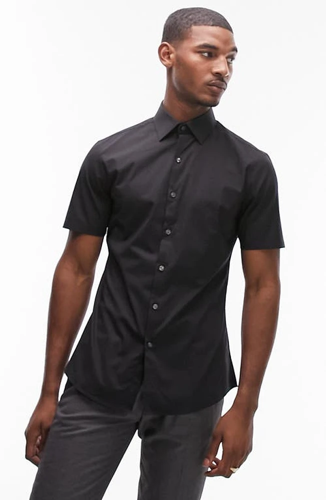 Topman Slim Fit Short Sleeve Stretch Cotton Button-Up Shirt at Nordstrom